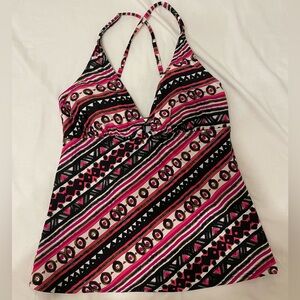 Anne Cole Pink and Black Asymmetrical Halter Tankini